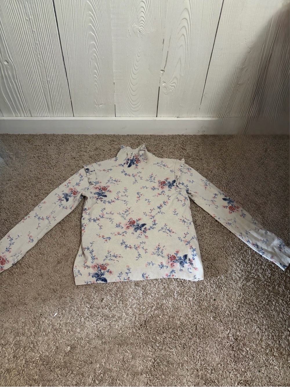 Joie Cream Floral Mock Neck Sweater with Blue and Pink Blooms